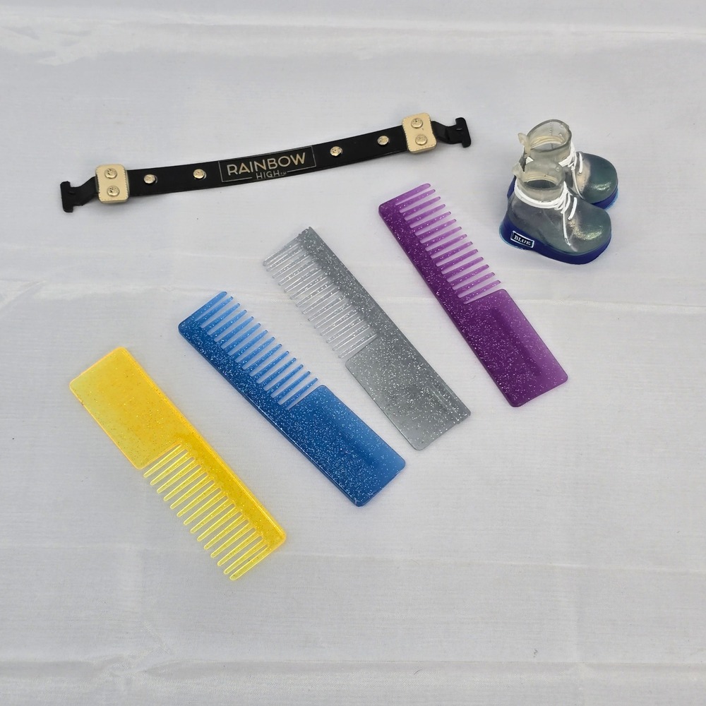 Rainbow High Doll Accessories Lot Glitter Boots Combs Belt Blue Purple Yellow